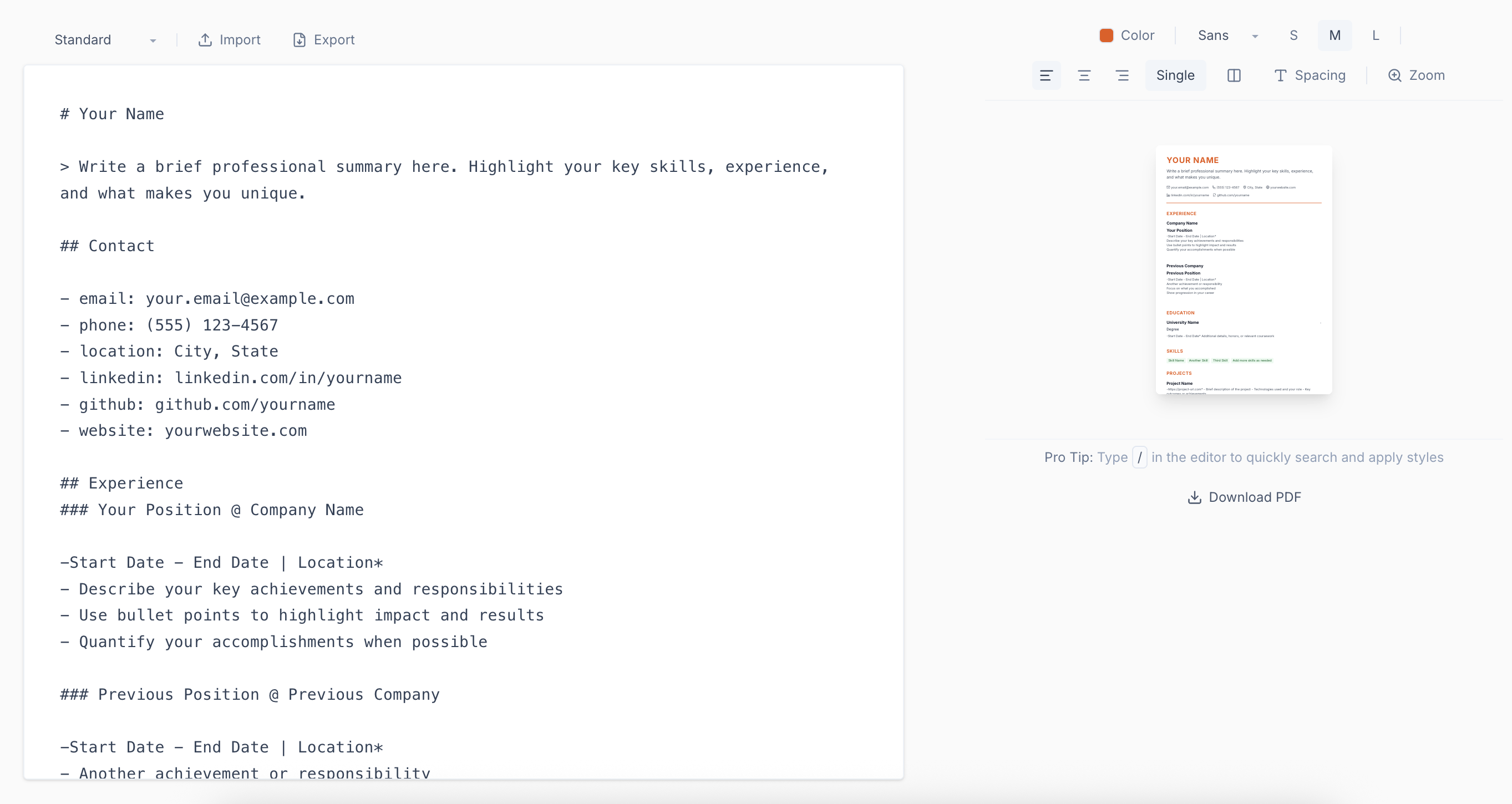 Free Resume Builder — Markdown-Based Professional Resume Creator